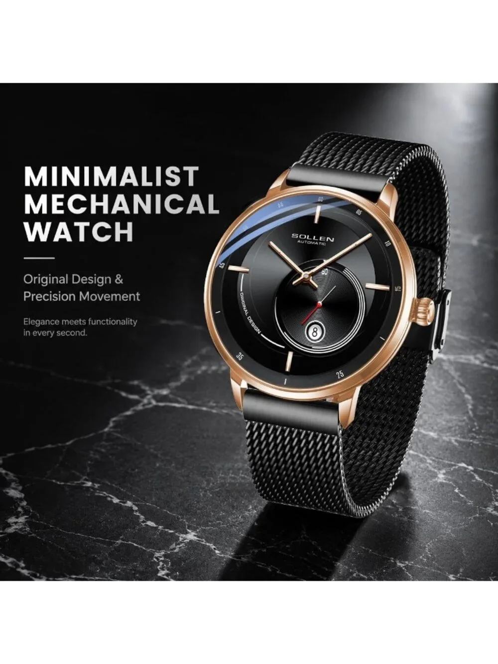 Men's Gold Automatic Mechanical Minimalist Dial Stainless Steel Luxury Watch